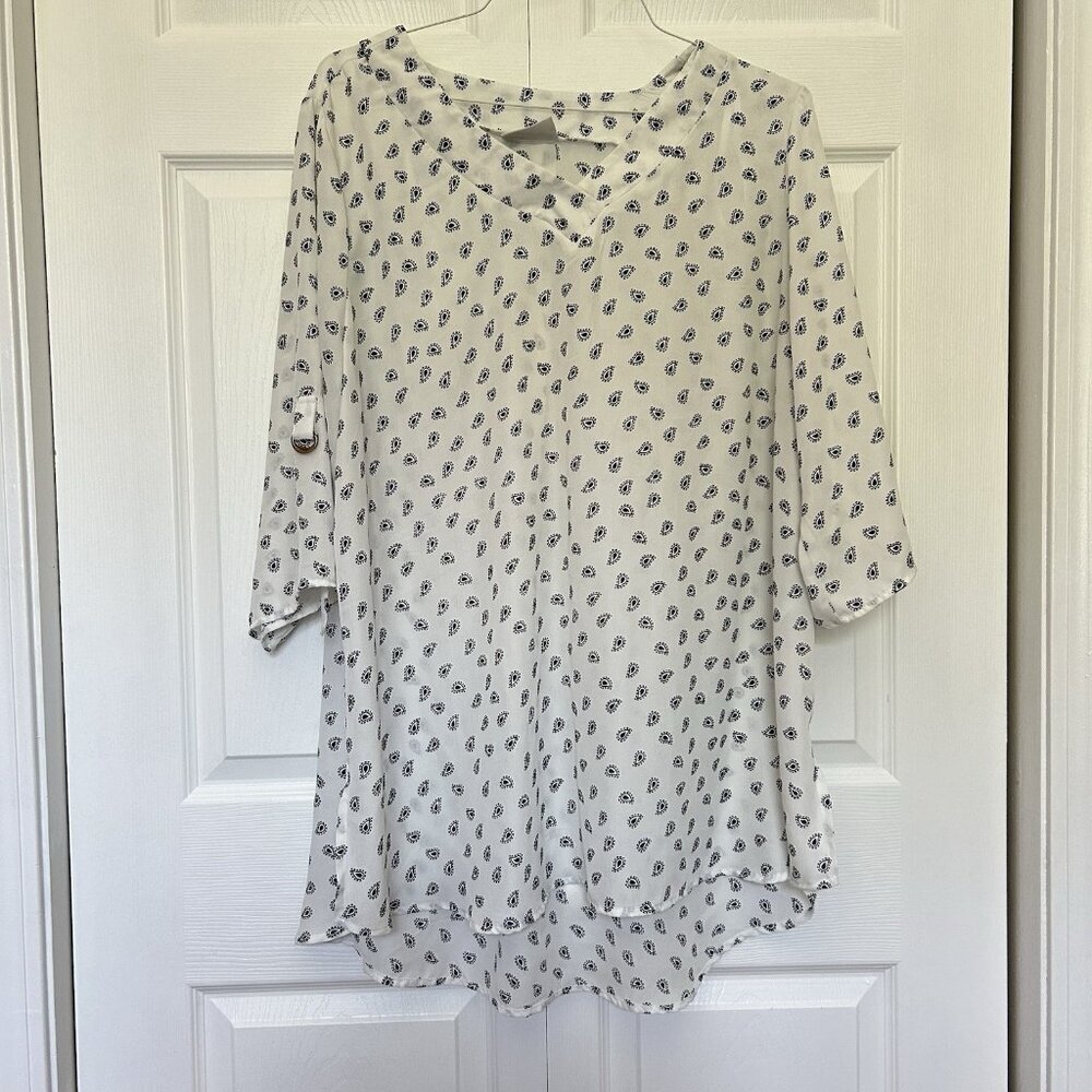Janina Womens 50 White Blue Tropical 3/4 Sleeve Cover Up Dress Paisley Oversized